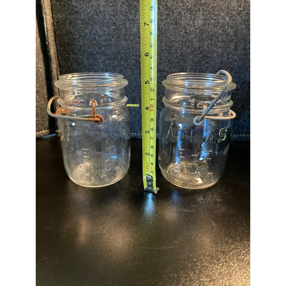 2 Vintage Style Atlas E-Z Seal Glass Canisters Wire Bail Closure Decorative Jars